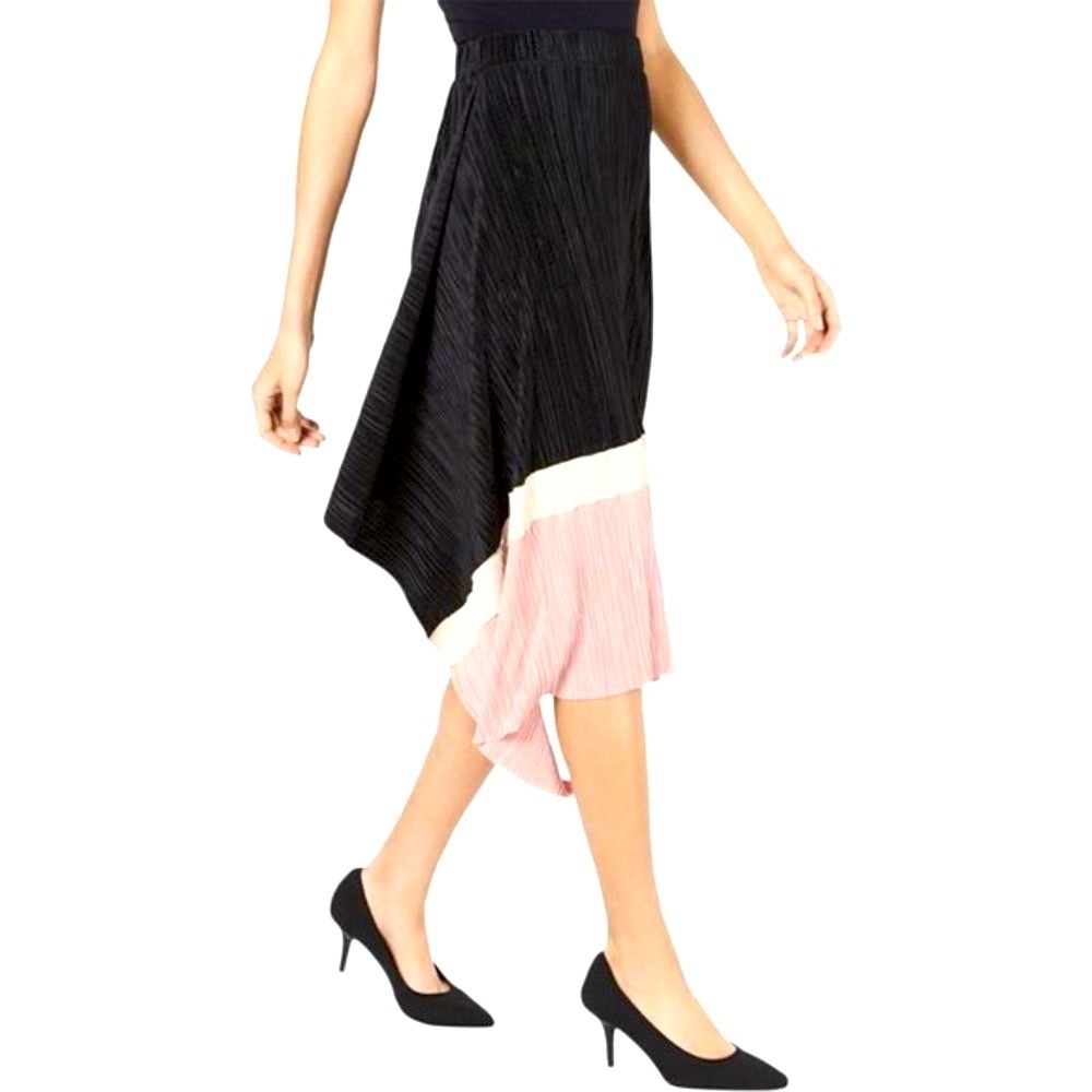 ALFANI Accordion Pleated Colorblock A-Line Midi Elastic Waist Skirt XL NWT